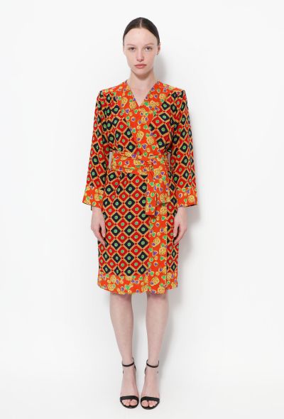 Saint Laurent 1993 Graphic Belted Silk Dress - 1 Saint Laurent 1993 Graphic Belted Silk Dress - 1