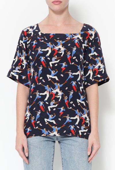 Saint Laurent S/S 1992 Graphic Silk Blouse - 1 Saint Laurent S/S 1992 Graphic Silk Blouse - 1