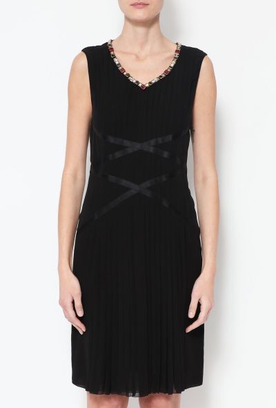Chanel Pleated Silk Jewel Trim Dress - 1 Chanel Pleated Silk Jewel Trim Dress - 1