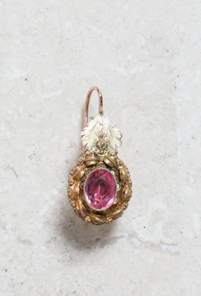 Vintage Fine Jewelry Antique 18k Gold & Pink Stone Mono Earring - 1 Vintage Fine Jewelry Antique 18k Gold & Pink Stone Mono Earring - 1