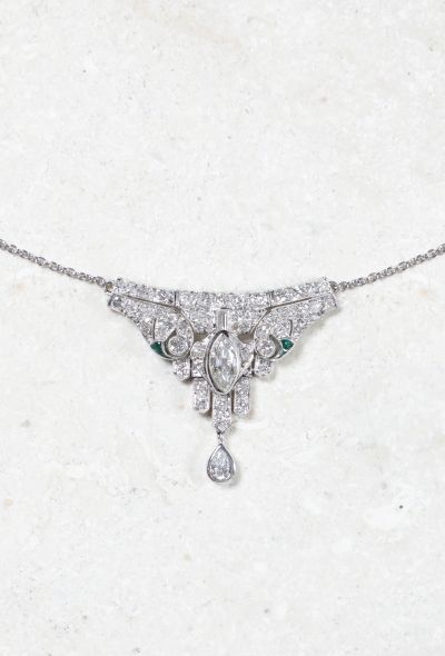 Vintage Fine Jewelry Platinum, 18k White Gold, Diamond and Emerald Necklace - 1 Vintage Fine Jewelry Platinum, 18k White Gold, Diamond and Emerald Necklace - 1