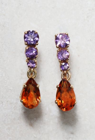 Vintage Fine Jewelry 18k Gold, Amethyst & Citrine Earrings - 1 Vintage Fine Jewelry 18k Gold, Amethyst & Citrine Earrings - 1