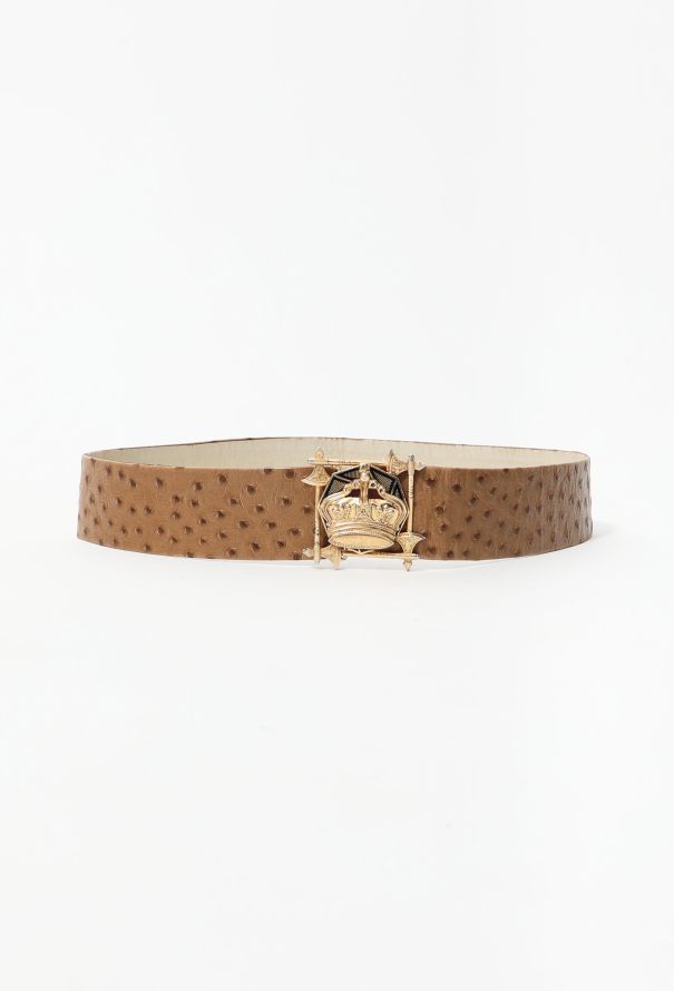 Christian Dior 70s Ostrich Leather Pendant Buckle Belt - 1