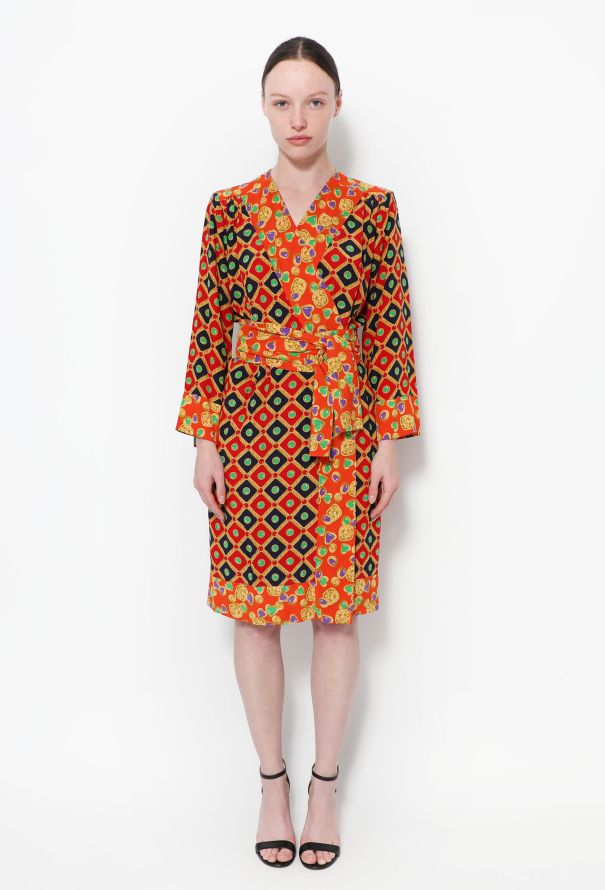 Saint Laurent 1993 Graphic Belted Silk Dress - 1