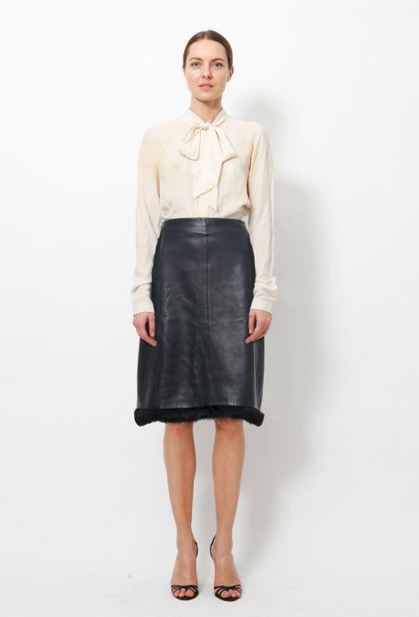 Chanel Leather Fur Lined Skirt - 1