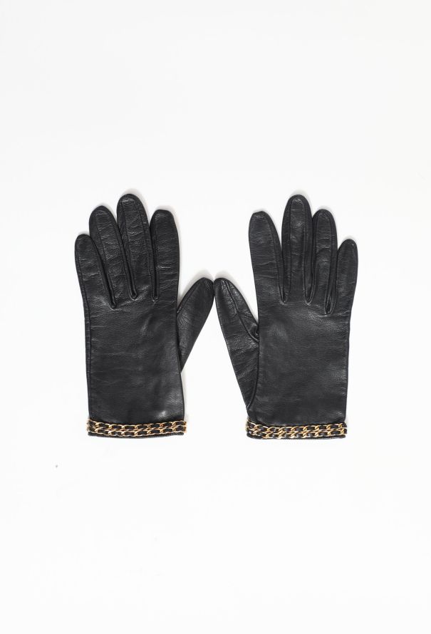 Chanel Chainlink Trim Leather Gloves - 1