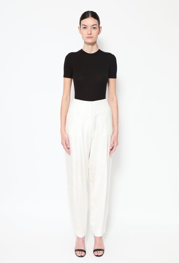 Céline White Wide-Leg Twill Trousers - 2 Céline White Wide-Leg Twill Trousers - 2