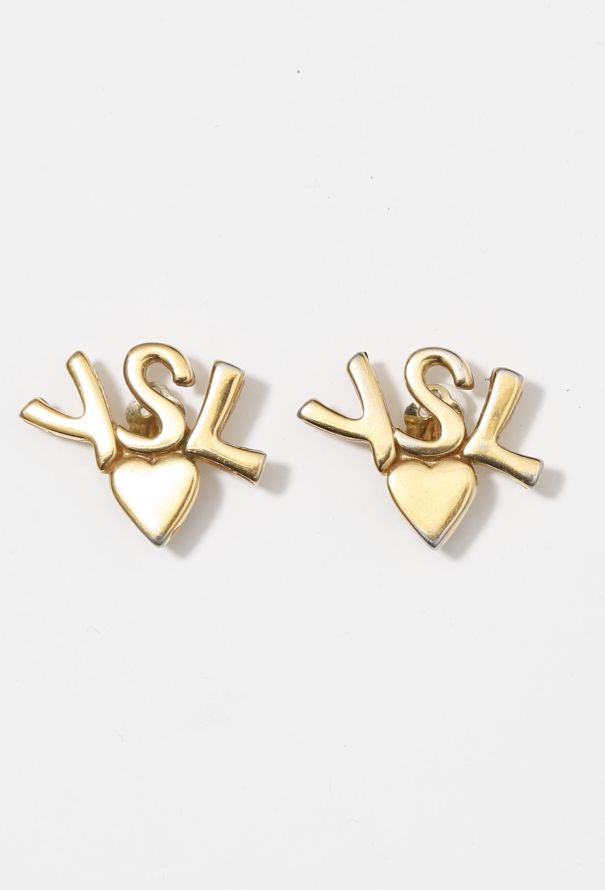 Saint Laurent Signature Logo Heart Earrings - 1