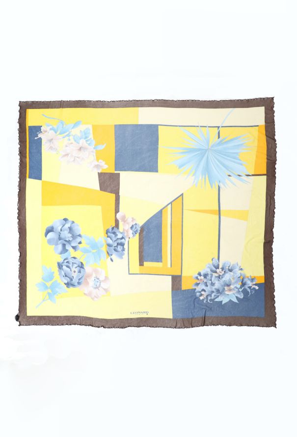Exquisite Vintage Leonard Floral & Geometric Print Scarf - 1