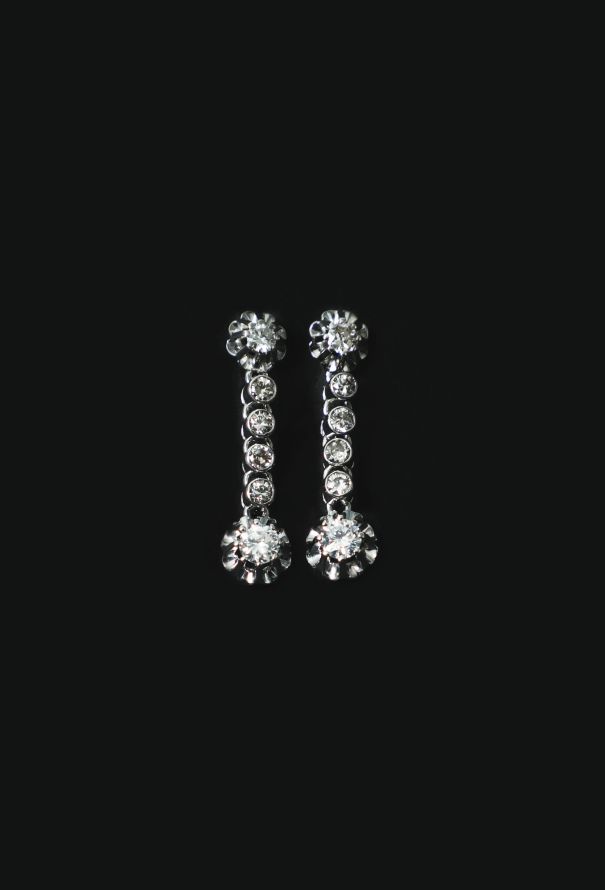 Vintage Fine Jewelry Art Deco 18k Gold and Diamond Sleeper Earrings - 2 Vintage Fine Jewelry Art Deco 18k Gold and Diamond Sleeper Earrings - 2