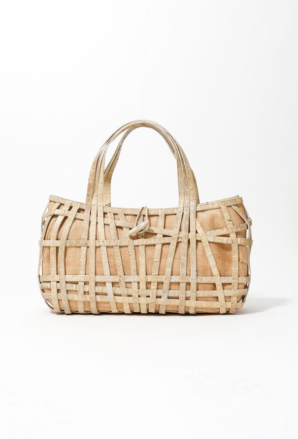 Exquisite Vintage Nancy Gonzalez Crocodile Raffia Bag - 1
