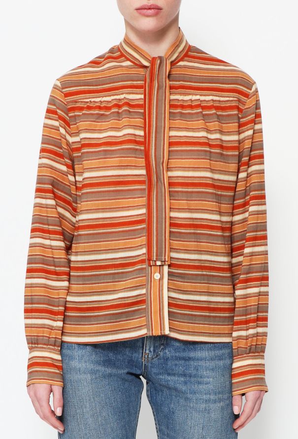 Céline Vintage Striped Lavallière Blouse - 1