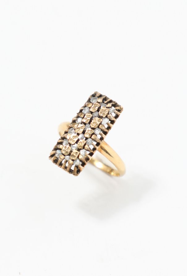 Vintage Fine Jewelry 18k Yellow Gold & Diamond Rectangular Ring - 1
